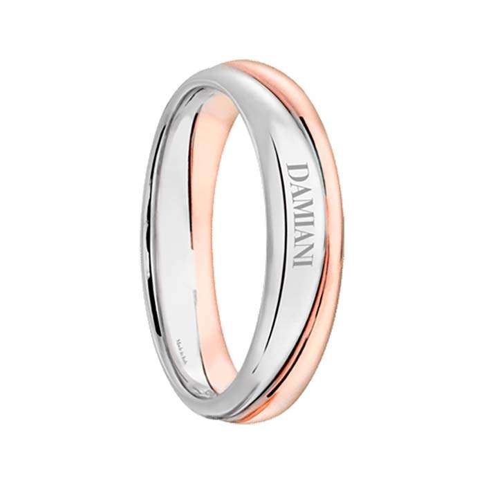 Fede Nuziale Damiani oro bianco e rosa spessore 4